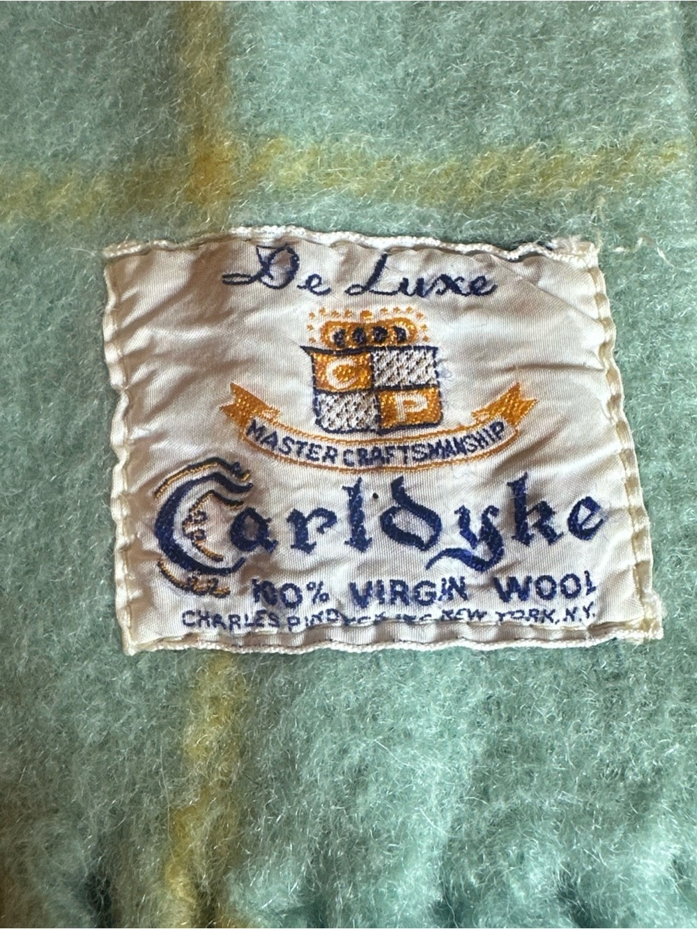 Vintage Carldyke 100% Virgin Wool Blanket throw, Light Blue Plaid 30" x 38” - Picture 2 of 6
